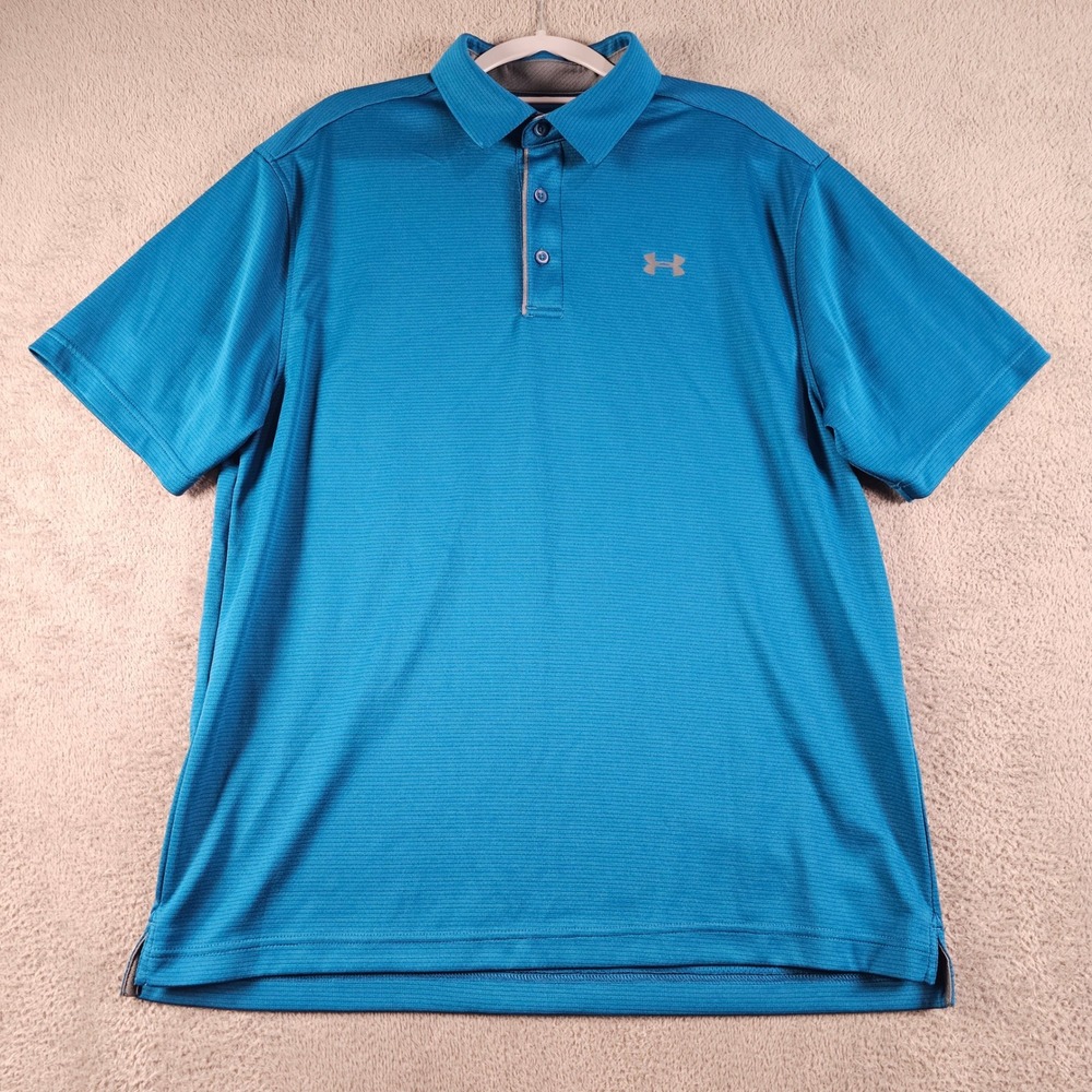 Under Armour Mens HeatGear Blue Striped Loose Fit Polo Shirt Large